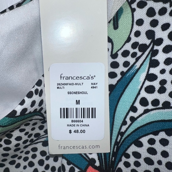 Francesca’s Mi ami asymmetrical dress. Size medium. B&W w/ tropical flowers - Picture 5 of 9